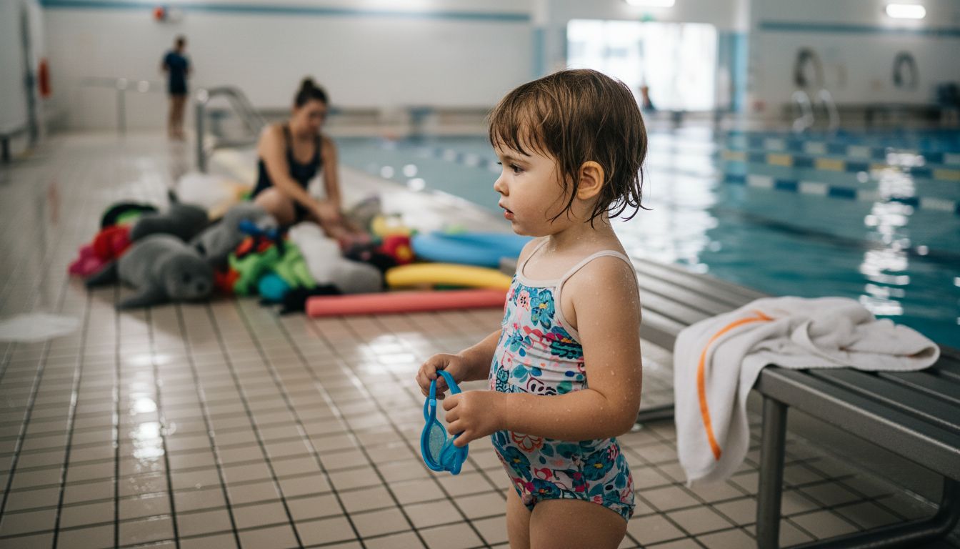 Girl poolside for swimming badge test