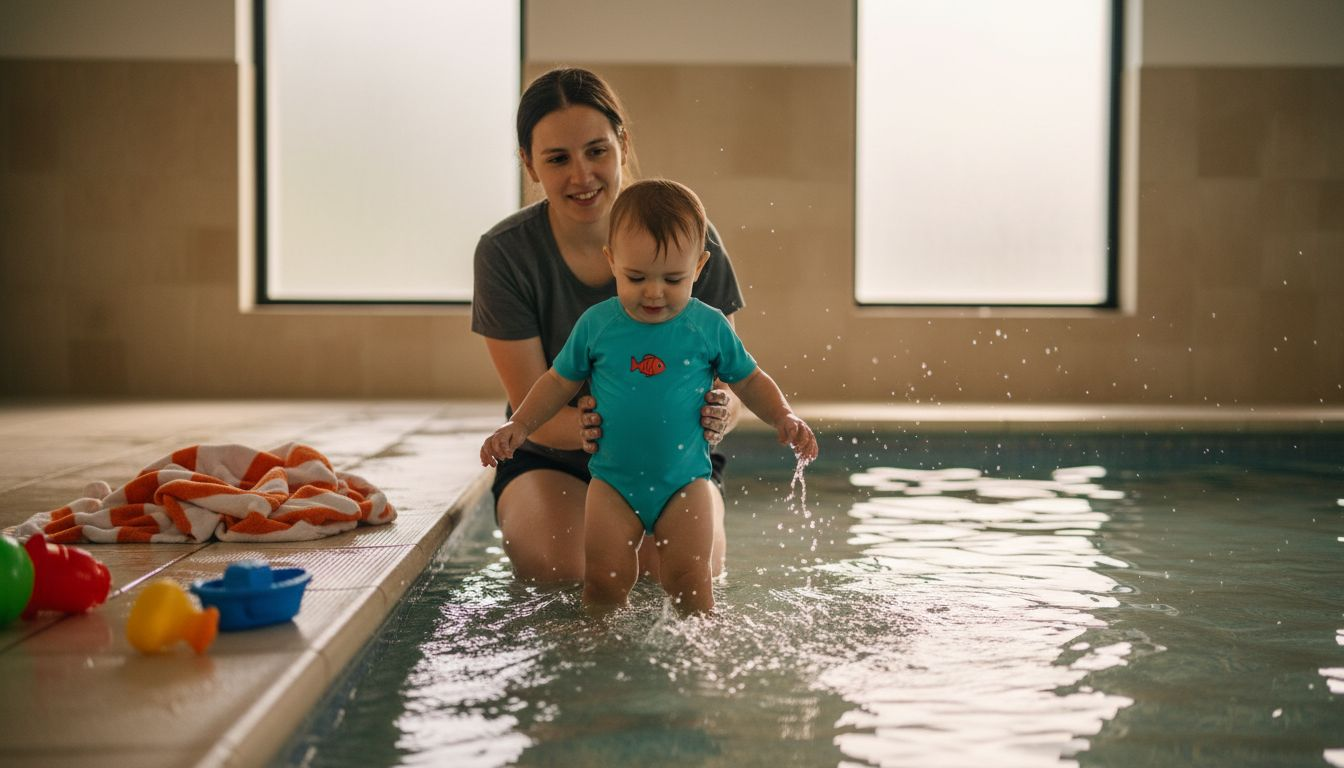 Ein kleines Kind genießt unbeschwert das Planschen im seichten Pool.
