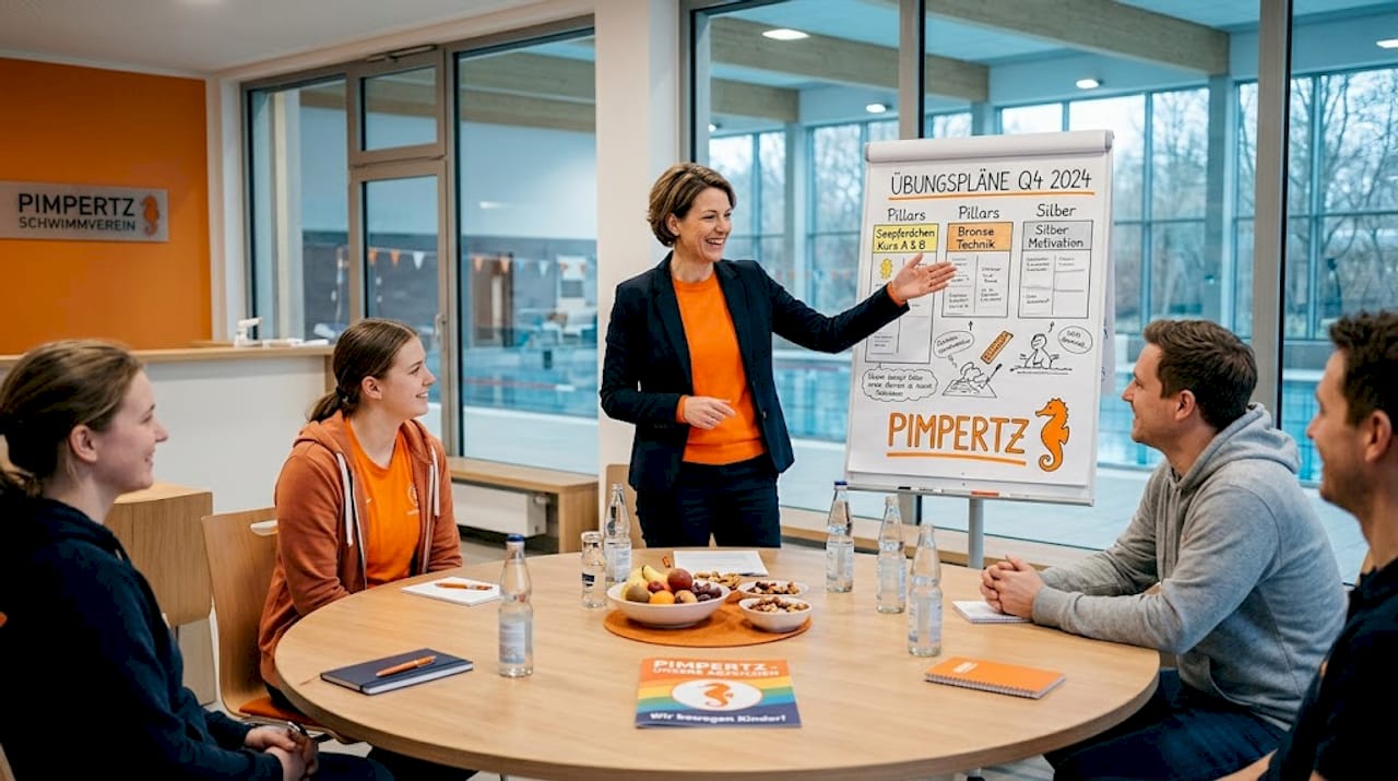 Der Vereinsvorsitzende übernimmt die Leitung der Teamsitzung zur Planung.