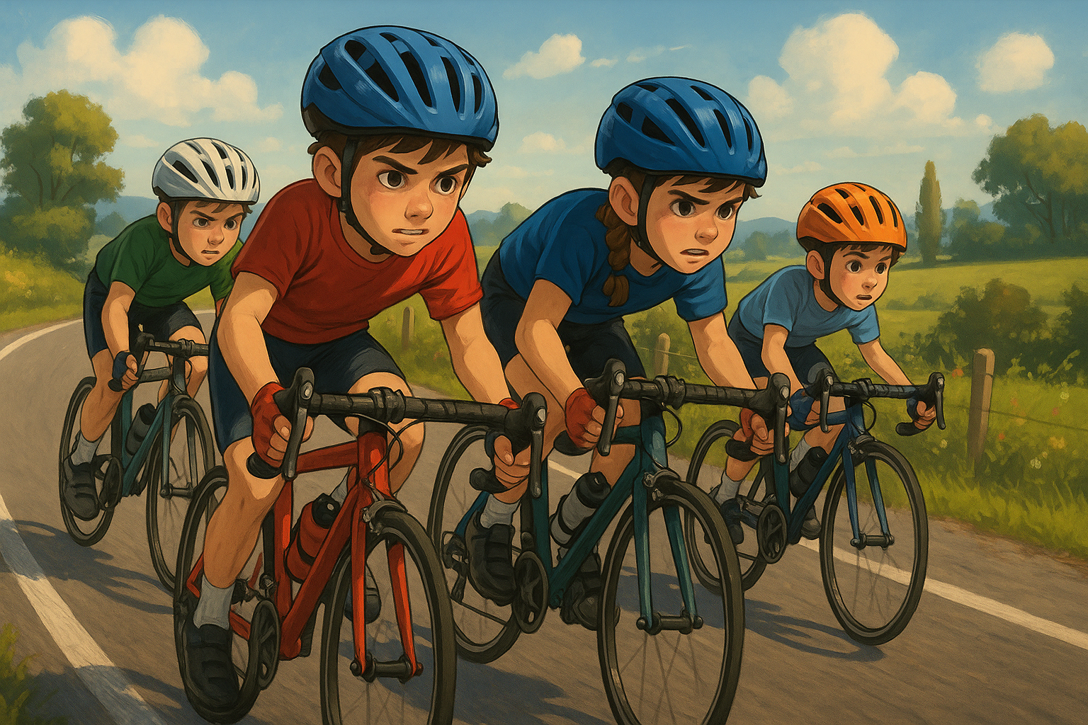 Rennfahrer auf Landstraße im Sonnenschein