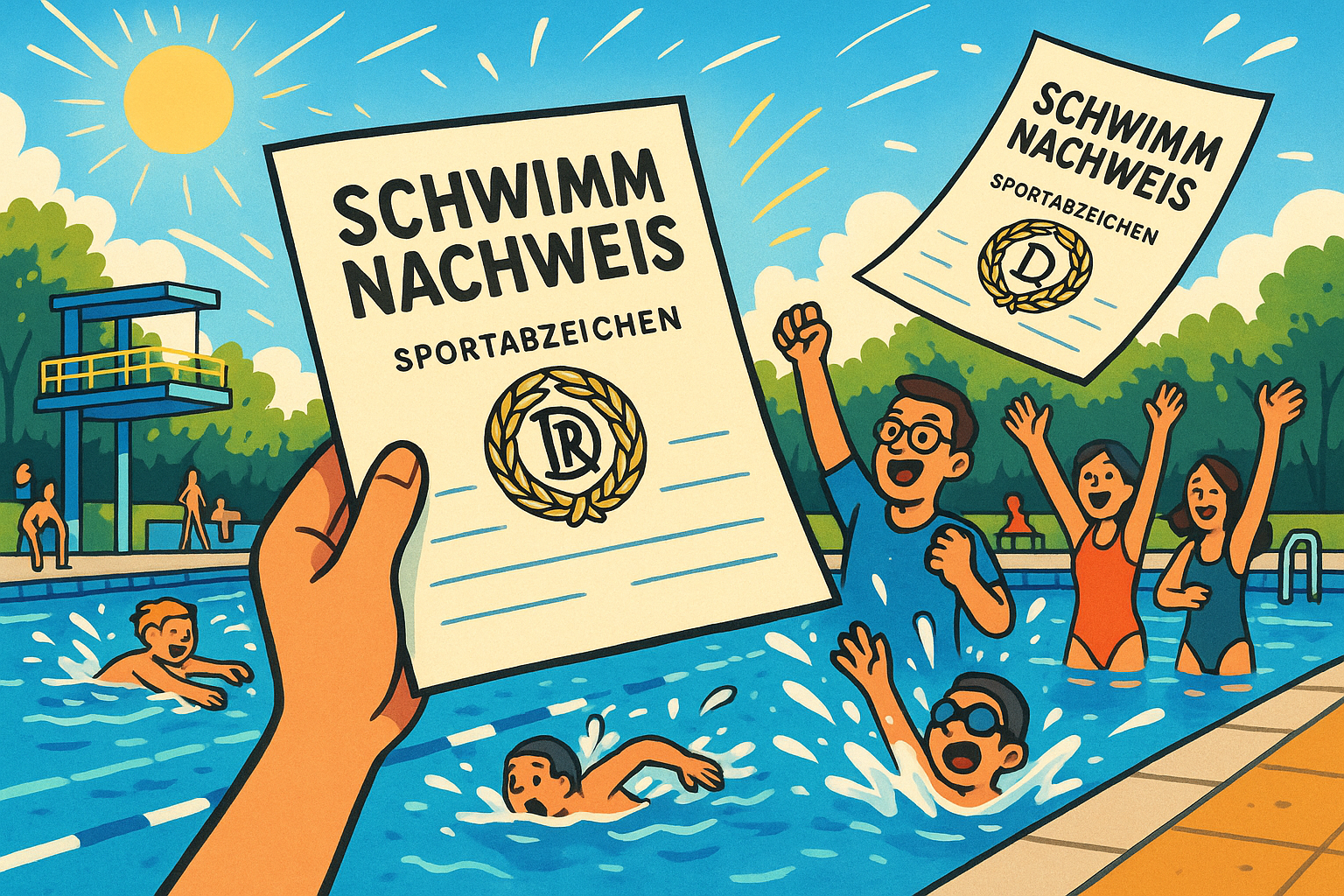 schwimmnachweis sportabzeichen animiert im freibad