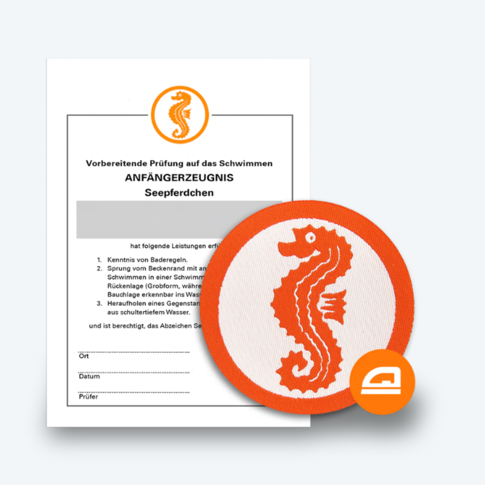Set Seepferdchen Abzeichen zum Aufbügeln | Das Seepferdchen Abzeichen mit Urkunde