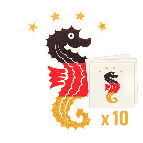 Set of 10 Temporary Seahorse Tattoos - Black, Red, Gold with Stars