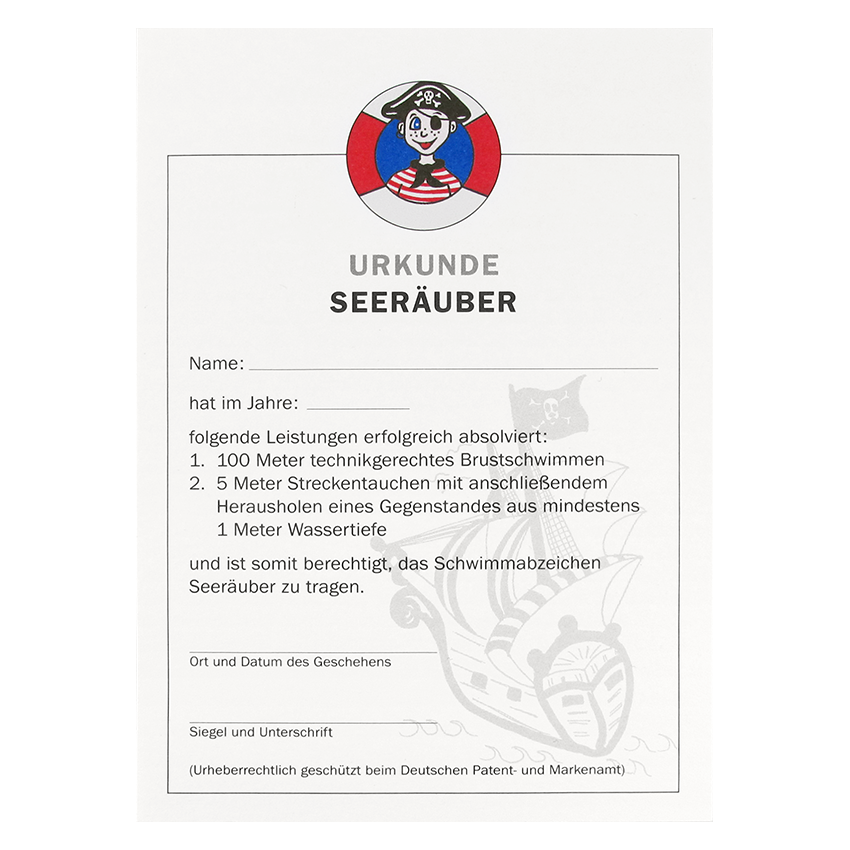 Set Seeräuber easy plus - Seeräuber Schwimmabzeichen und Urkunde - pimpertz