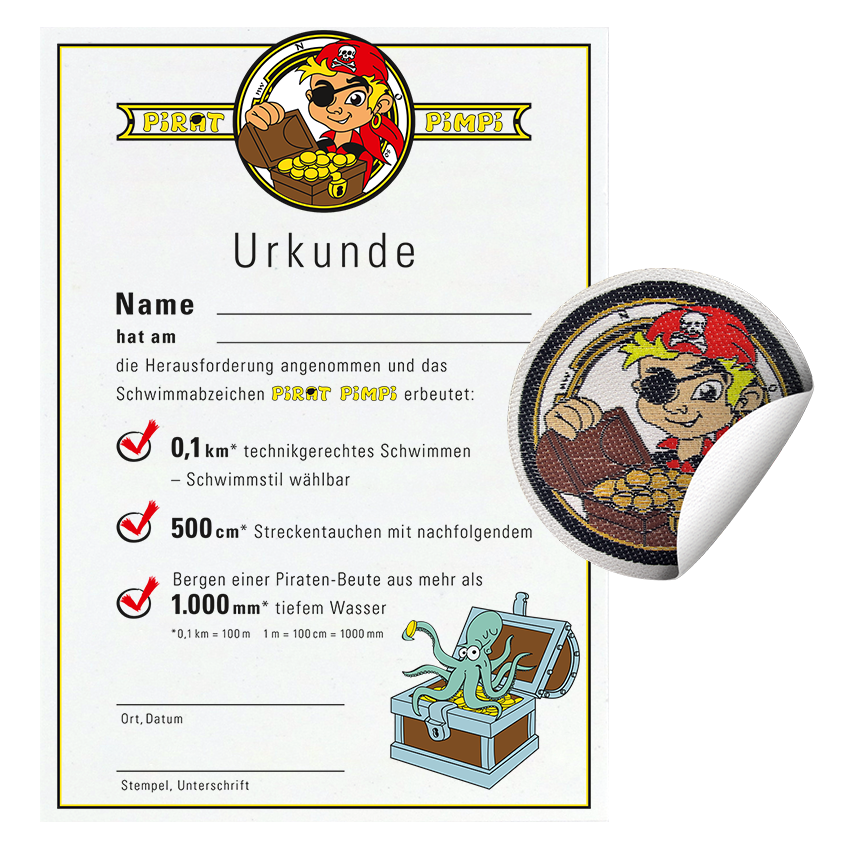 Set Pirat Pimpi zum Aufkleben - Das Pirat Pimpi Schwimmabzeichen Mit Urkunde - pimpertz