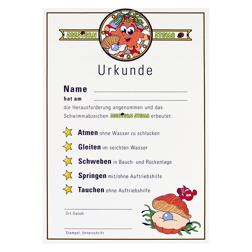 Set Seestern Stella Schwimmabzeichen zum Aufkleben - Seestern Stella Abzeichen und Urkunde - pimpertz