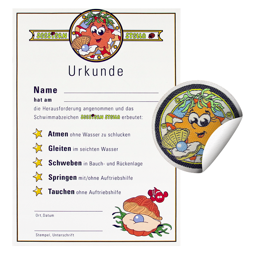 Set Seestern Stella Schwimmabzeichen zum Aufkleben - Seestern Stella Abzeichen und Urkunde - pimpertz