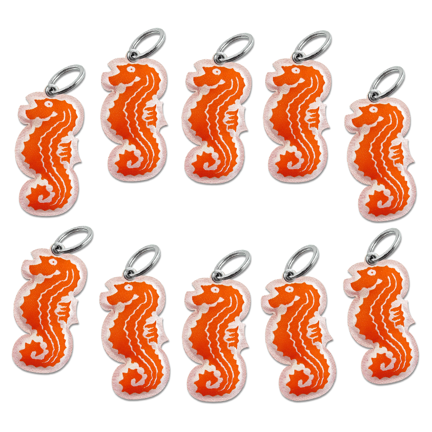 Seepferdchen Schluesselanhaenger 10er Set in Orange mit Metallringen fuer Schwimmkurse