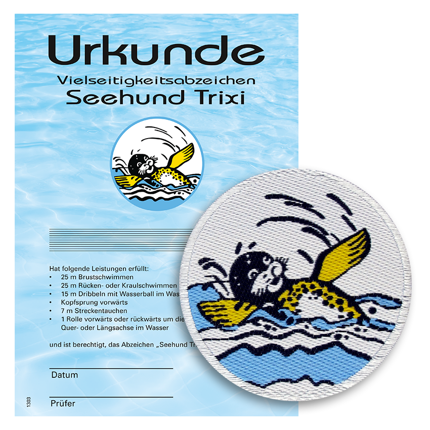 10er Set Trixi Schwimmabzeichen zum Aufnähen | Das Trixi Vielseitigkeitsabzeichen mit Urkunde - pimpertz