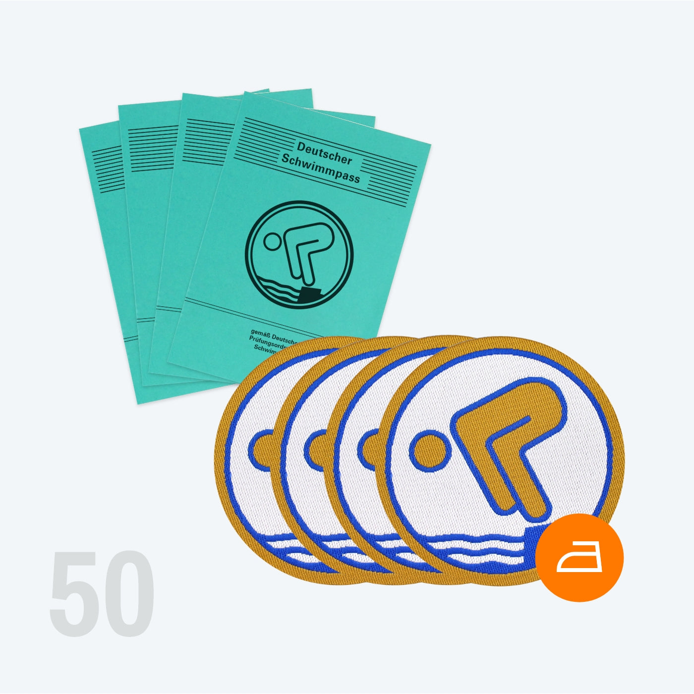 50 Deutsche Schwimmabzeichen Gold mit 50 Schwimmpässen (Easy Plus, lasergeschnitten) - pimpertz