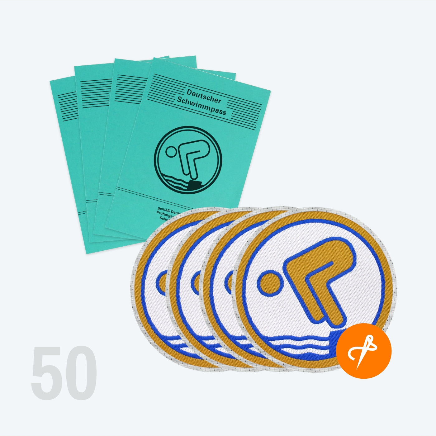 50 Deutsche Schwimmabzeichen Gold mit 50 Schwimmpässen (Easy, lasergeschnitten) - pimpertz