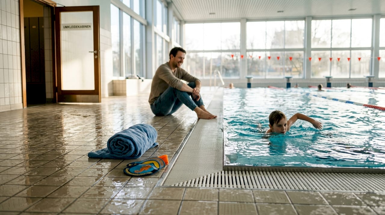 Ein Kind gibt beim Schwimmen richtig Gas, um das Schwimmabzeichen zu schaffen.