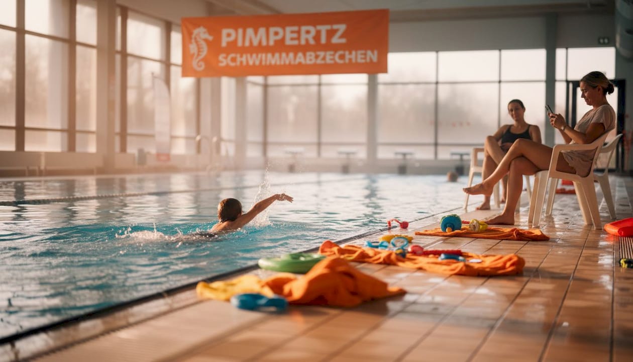 Ein Kind zieht im Hallenbad seine Bahnen.