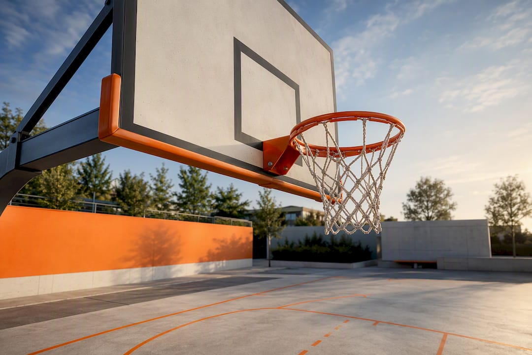 Basketballkorb mit Brett auf dem Schulhof