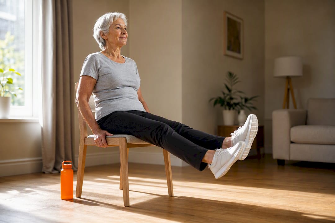 Ältere Frau beim Beintraining im Sitzen