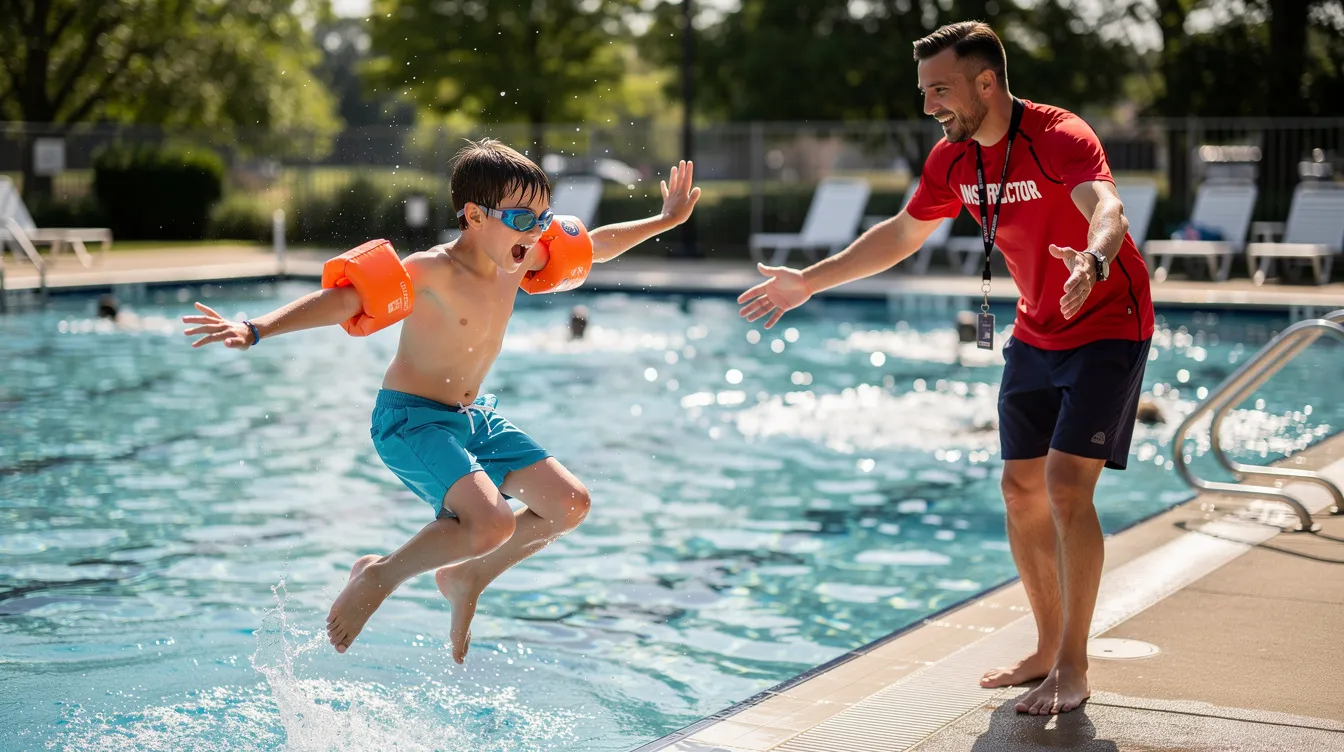 KI-Seepferdchen: Kind springt ins Schwimmbecken – Sinnbild für den ersten Schritt in die Künstliche Intelligenz