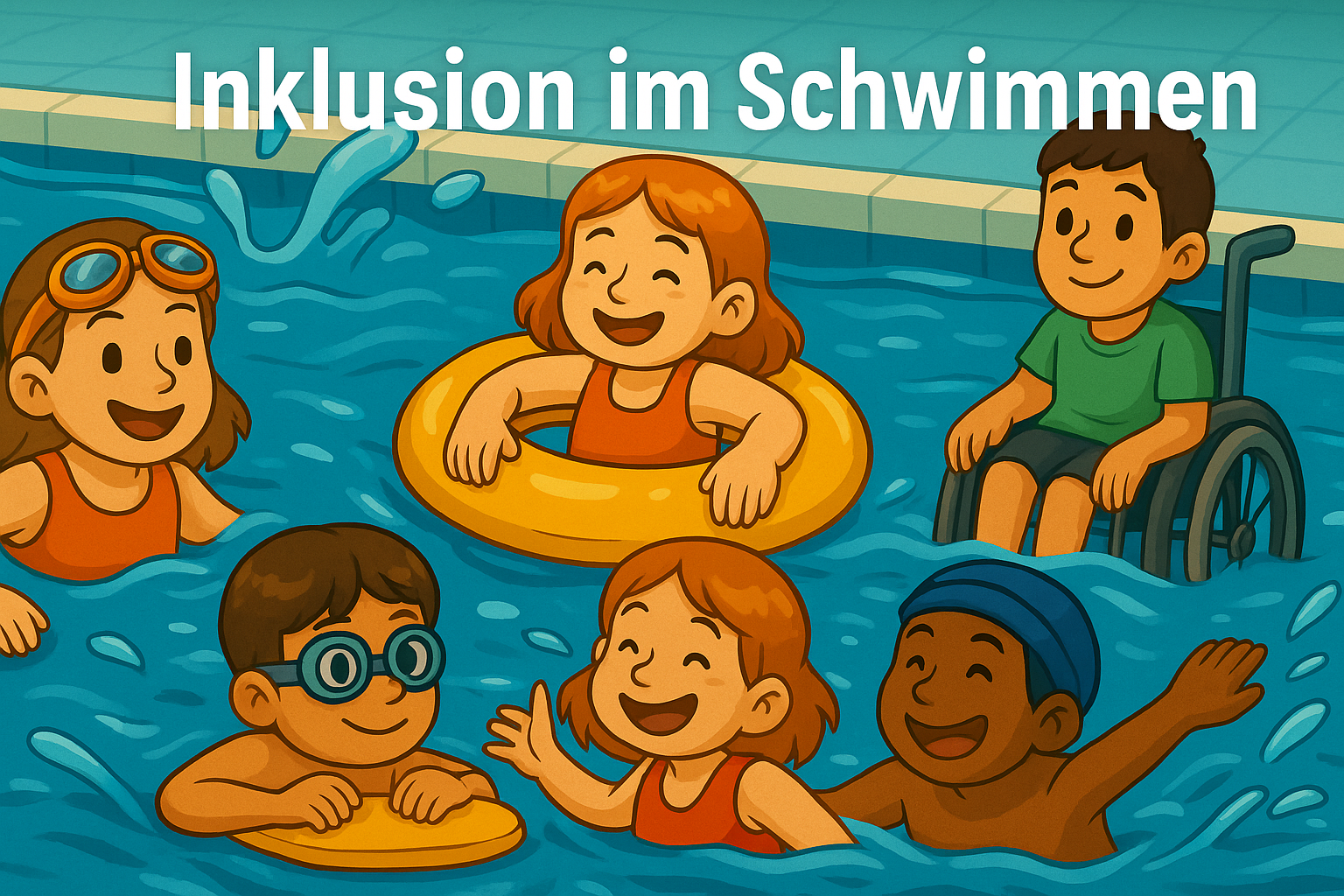 Kinder mit und ohne Behinderung beim gemeinsamen Schwimmen im Hallenbad