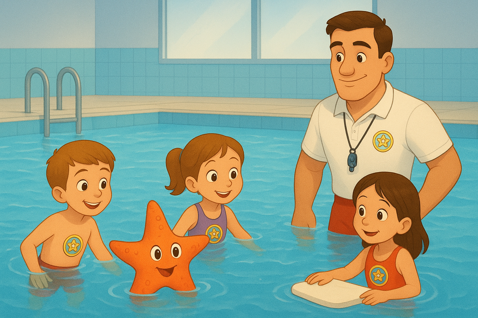 Seesternchen mit anderen jungen Schwimmern im Pool
