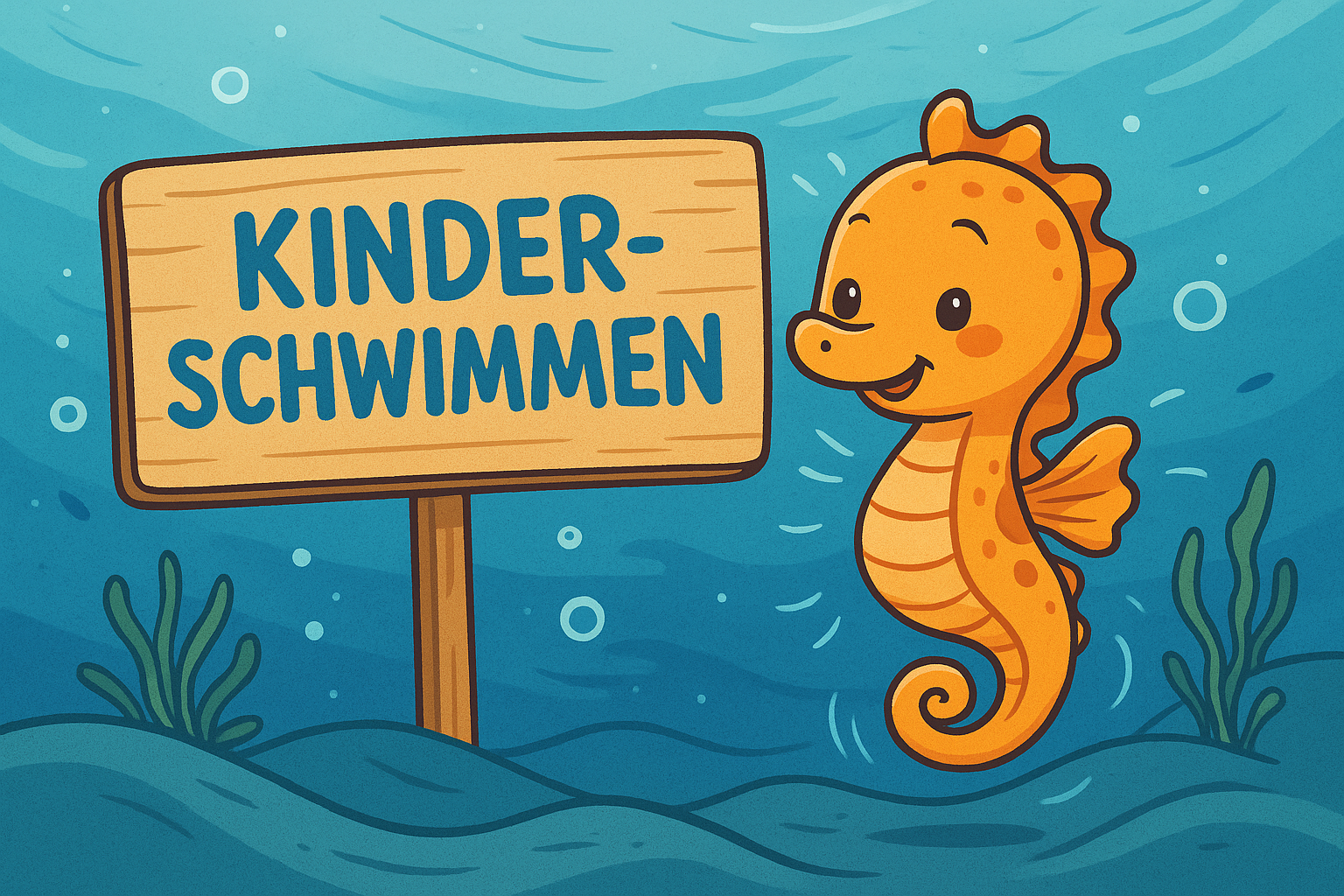 Kinderschwimmen schild mit seepferdchen daneben