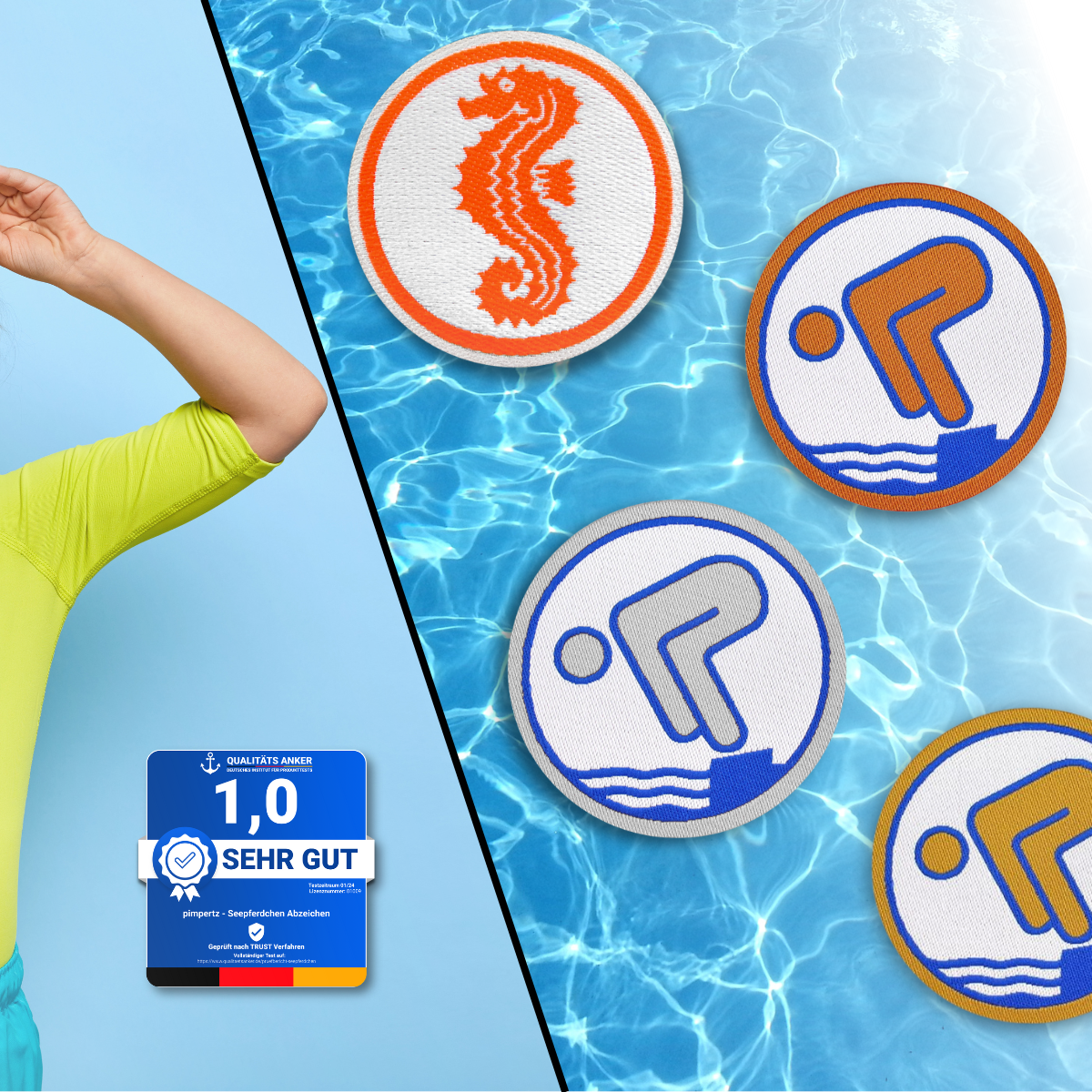Seepferdchen Lot De 4 Écussons Natation Bronze à Repasser - Badge DSA Thermocollant Officiel - Récompense Natation Enfants Et Adultes