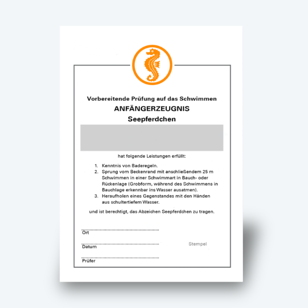 Seepferdchen Urkunde ANFÄNGERZEUGNIS – Edition 2024