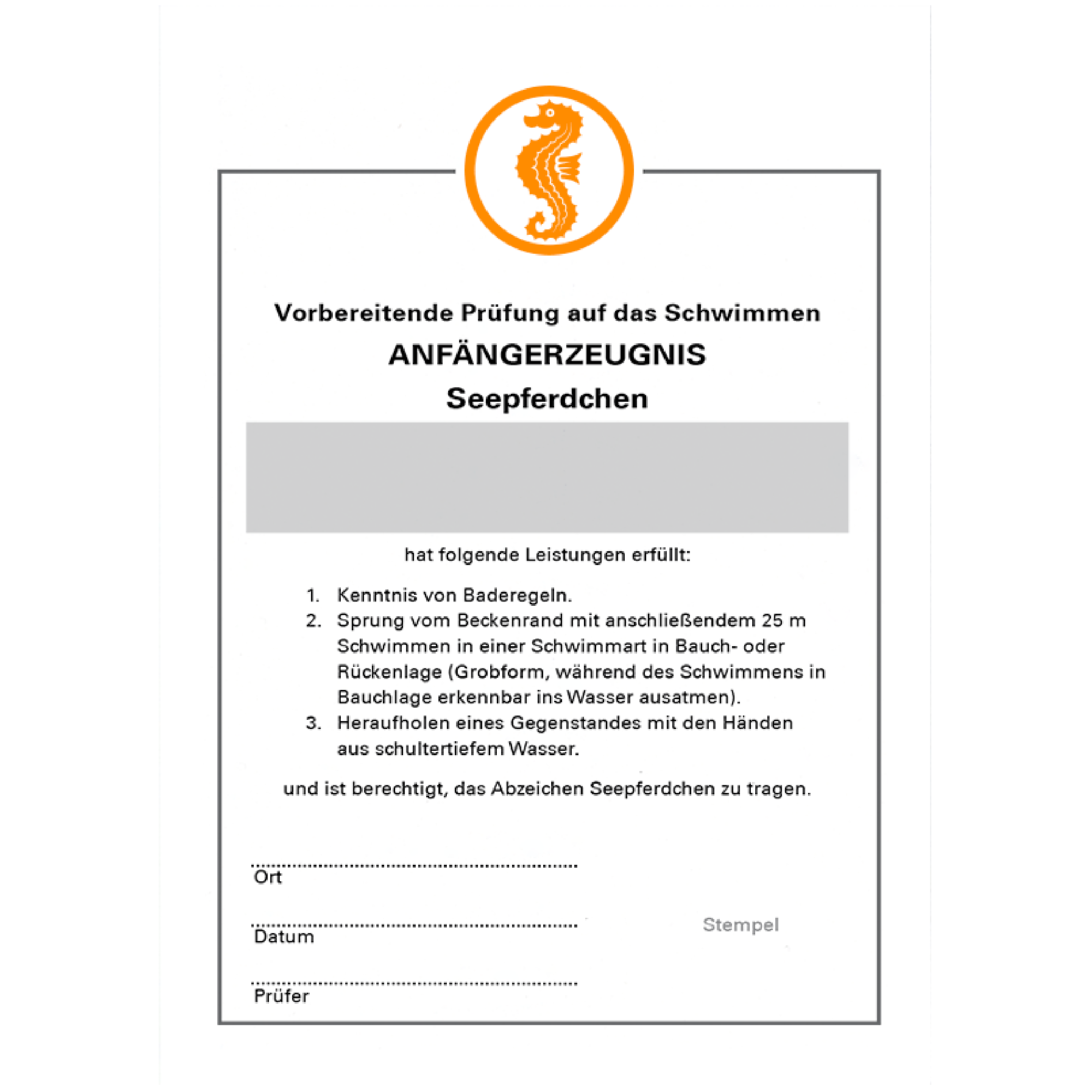 Set Seepferdchen Abzeichen zum Aufbügeln | Das Seepferdchen Abzeichen mit Urkunde